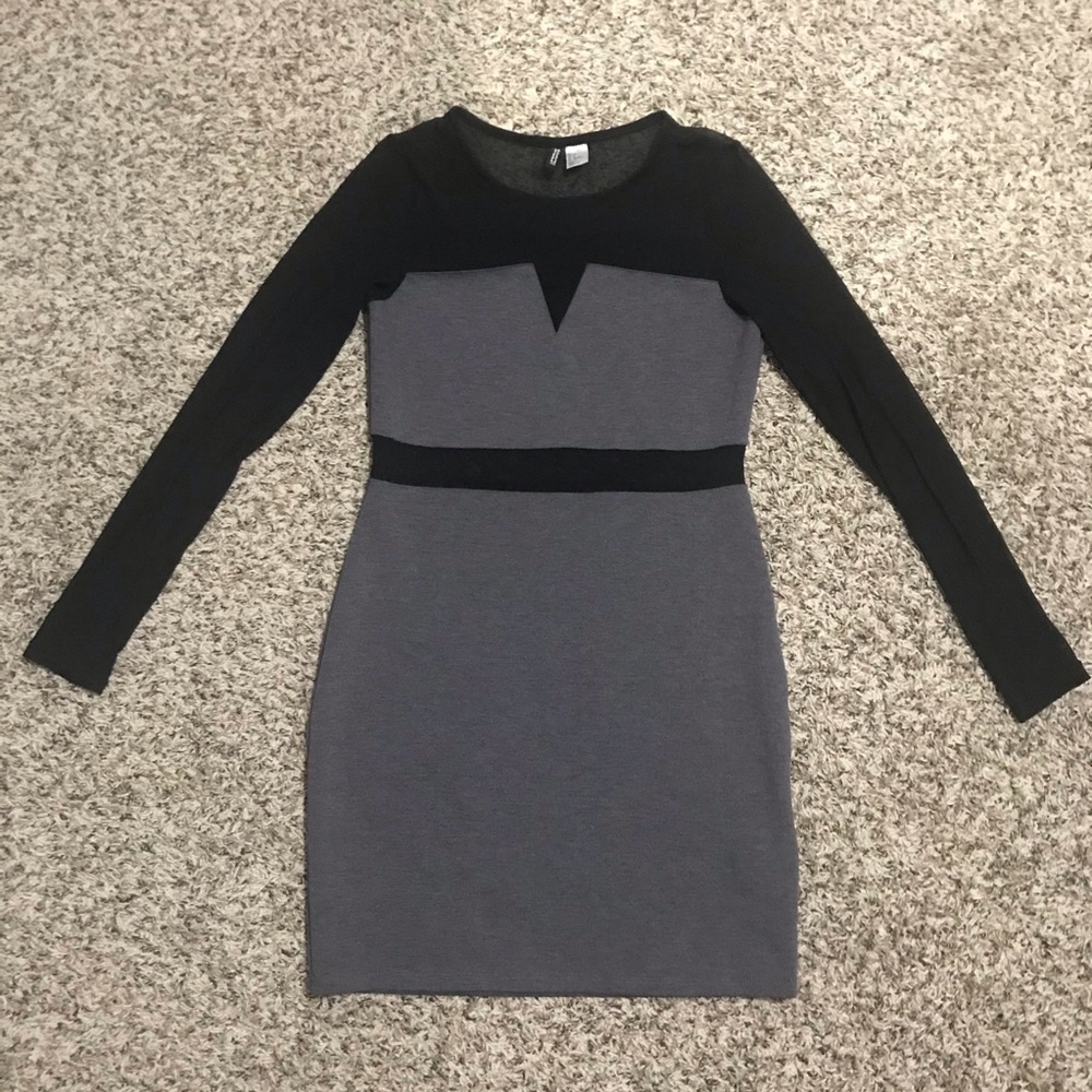 H&M Divided Long Sleeve Mesh Detail Bodycon Dress